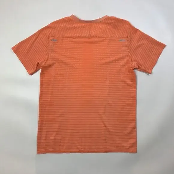 Nike Running T Shirt Mens L Large Salmon Striped Dri Fit Crew Neck Performance - Picture 3 of 9